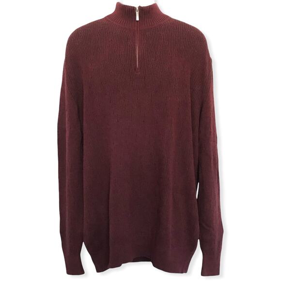 Tommy Bahama Maroon Burgundy Red Ribbed Diamond Quarter Zip Pullover Sweater XL - Picture 1 of 15